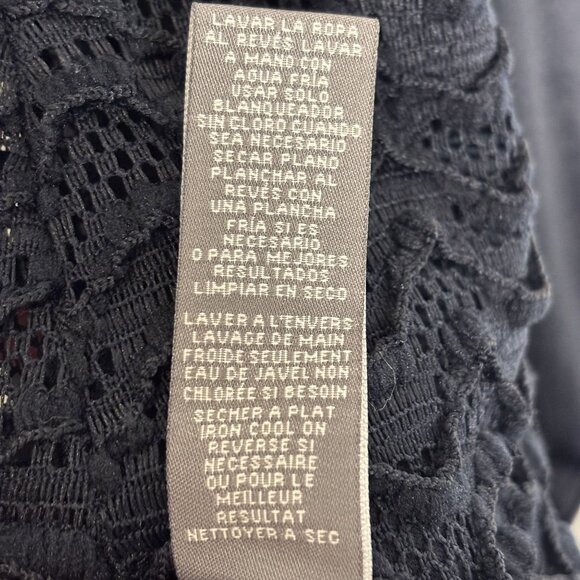 Navy/Black Lace Short Sleeve Dress By Sharagano With Bow Accents - Picture 9 of 9